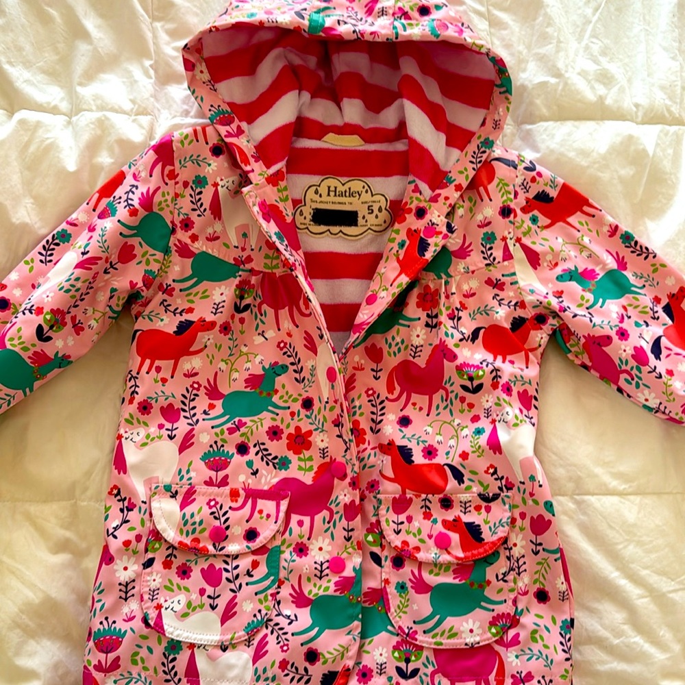 Girls Hatley Raincoat with terrycloth Interior Size 5